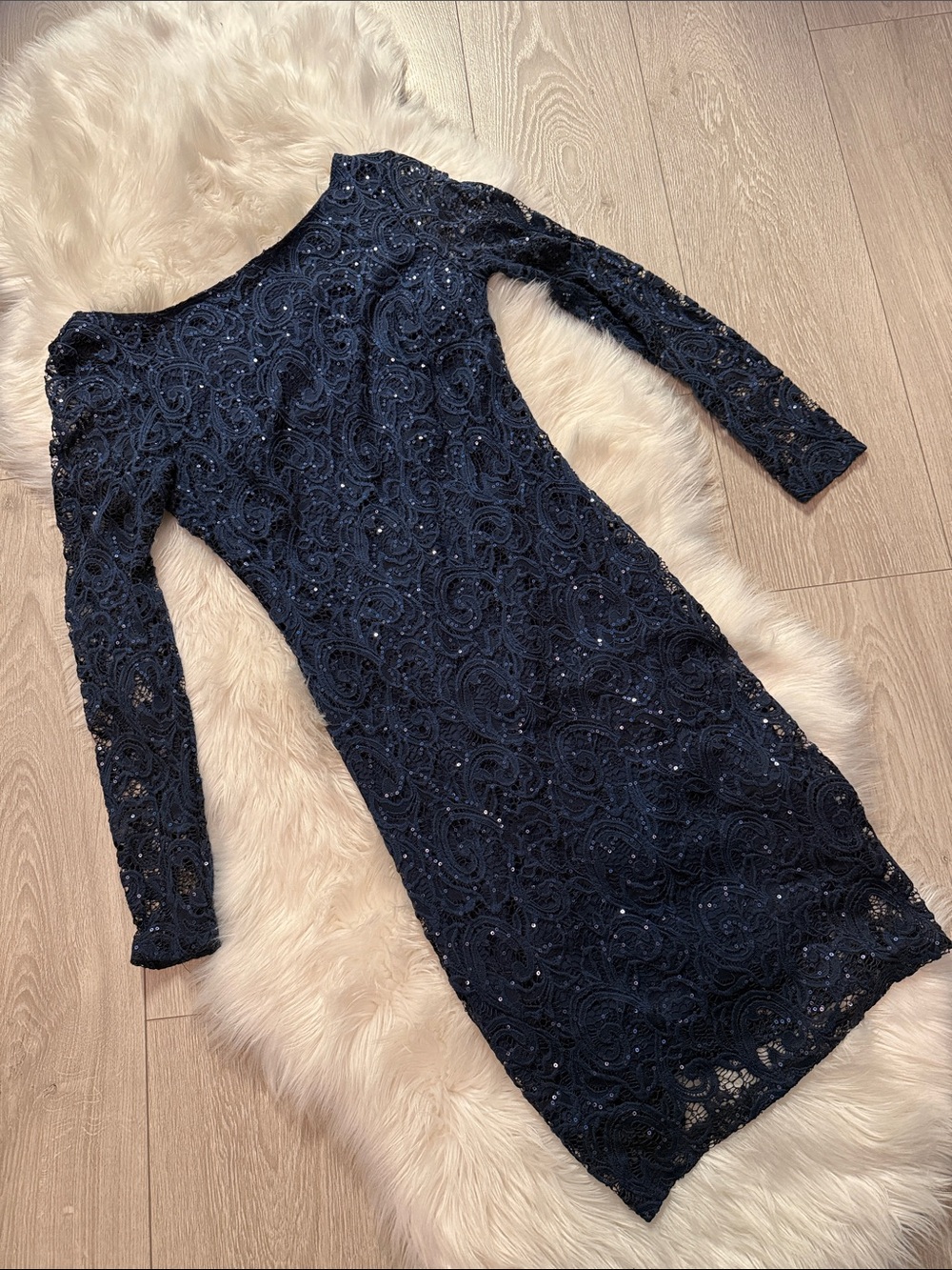MARINA Brand Navy Lace Long-Sleeve Dress